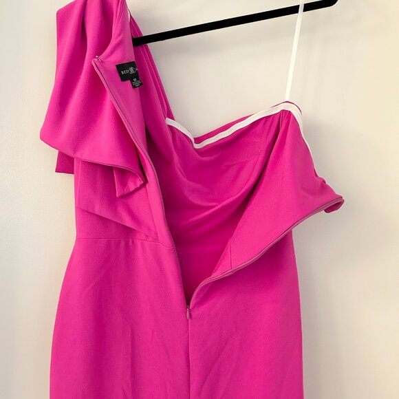 Betsy & Adam One-Shoulder Ruffle Sheath Dress Hot Pink Size 12 - Picture 10 of 11